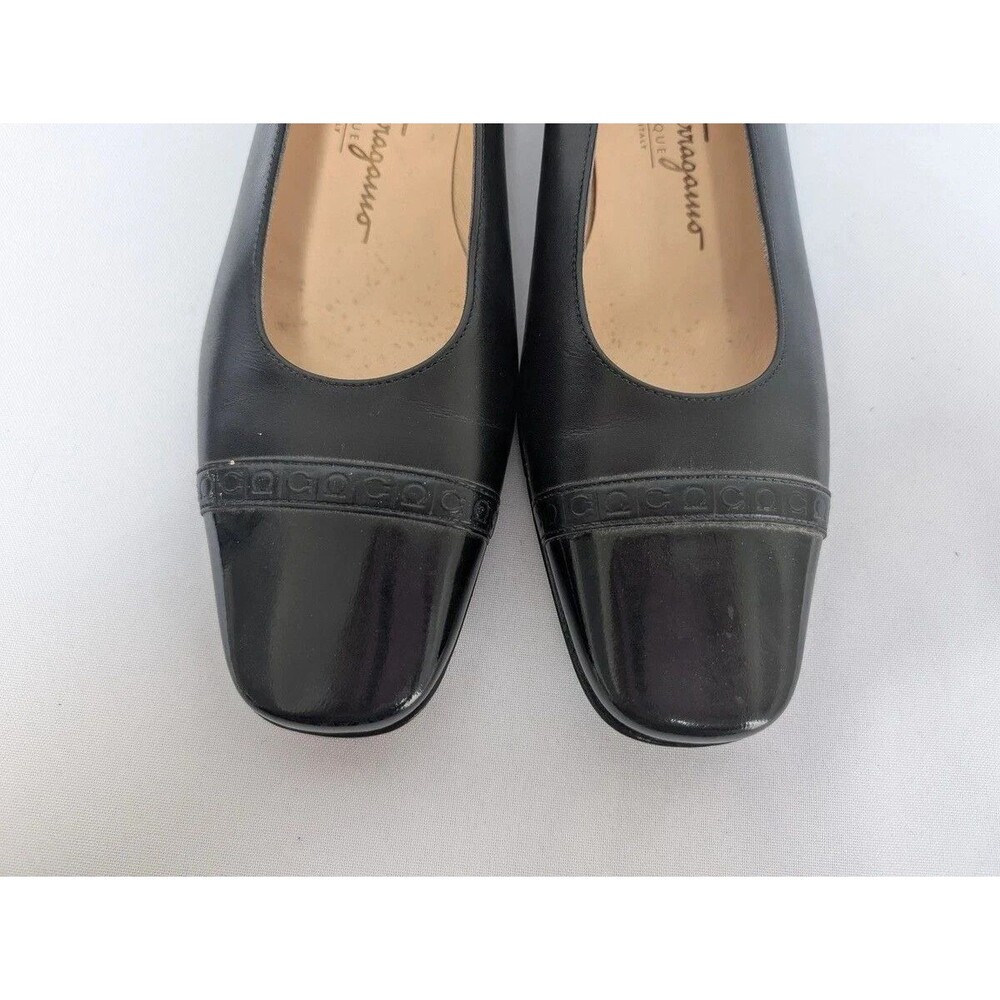 Salvatore Ferragamo Womens Shoes Sz 7.5B Boutique Gancini Cap Toe Black Leather - Picture 3 of 8